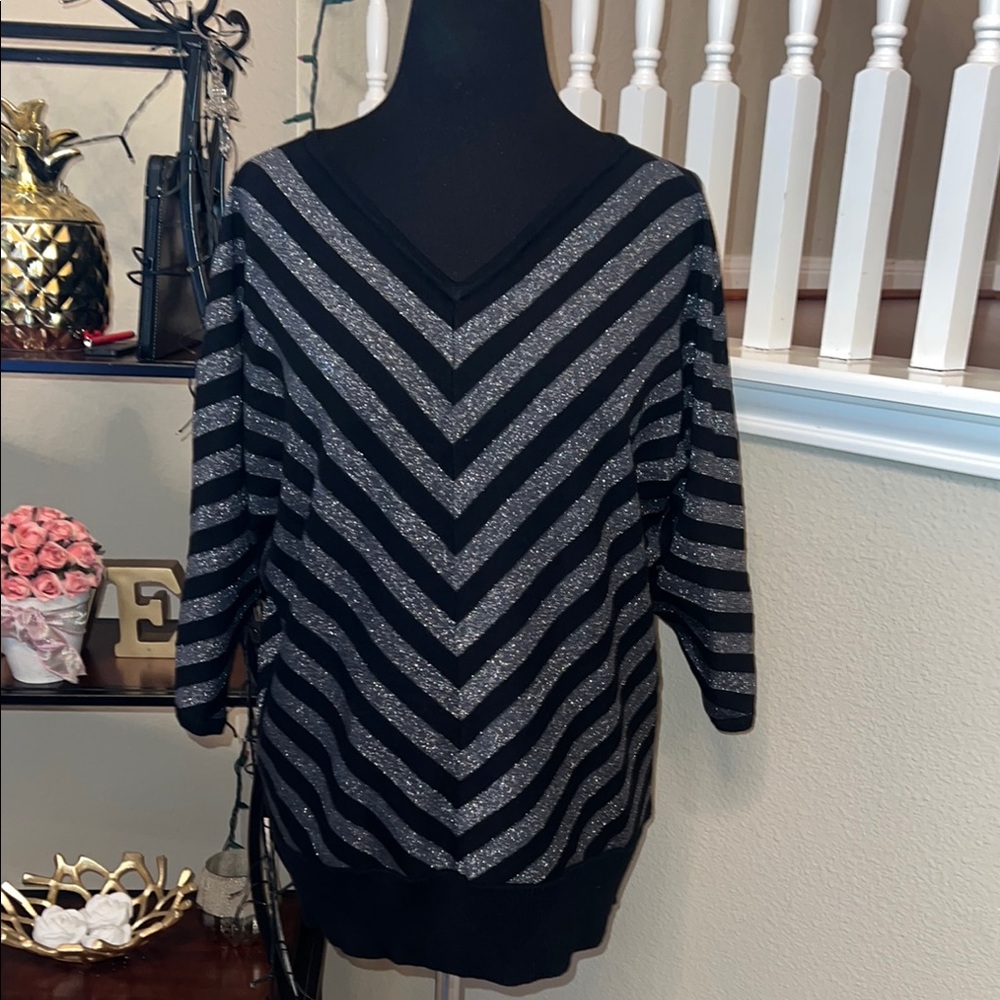 Black and Silver Striped Women's Sweater